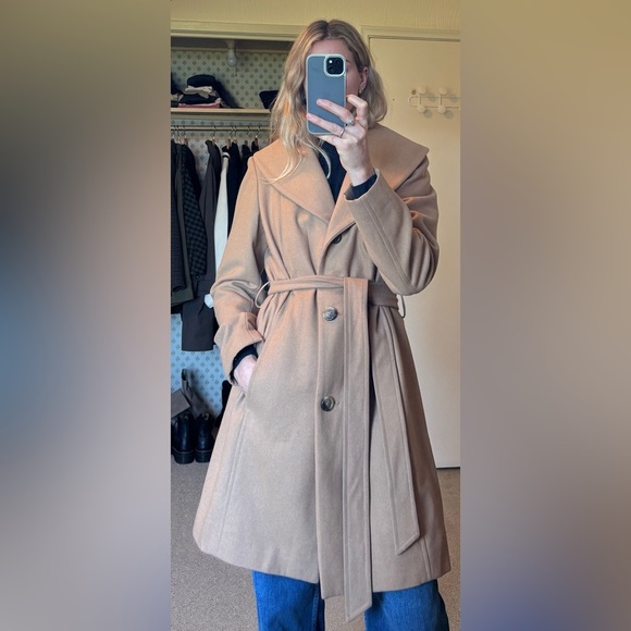 London Fog Wool Shawl Collared Camel Tan Belted Trench Coat - Picture 3 of 13